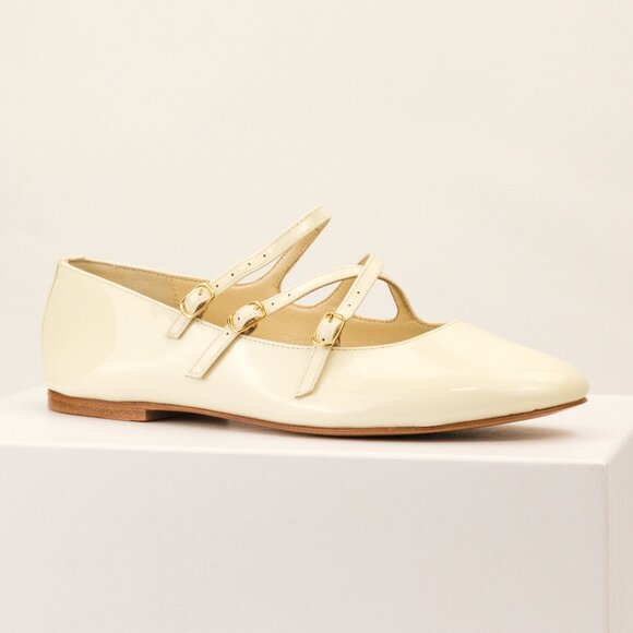 CELINE Criss-Cross Babies Ballerina Flats, Ivory Patent Leather - Picture 1 of 10
